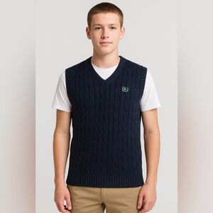 Chaps Cable Knit Sweater Vest Youth Large 14/16 Navy 100% Cotton Preppy Classic